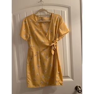 Yellow Floral Wrap Boutique Dress, Size L